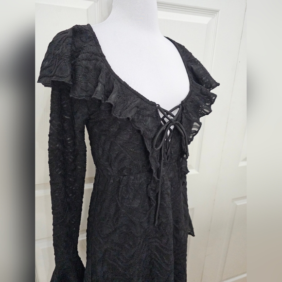 Disturbia Goth Black Jessel Distressed Cascade Handkerchief Hem Midi Dress 2 - Picture 2 of 4